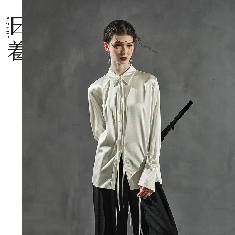 日着原创设计女装春秋纯色休闲宽松法式气质垂感长袖衬衫RC8151C1