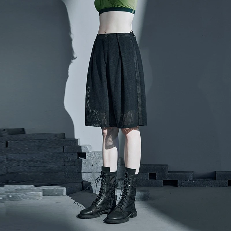 日着原创设计女装夏季休闲高腰垂感阔腿运动薄五分短裤女RA2632K2