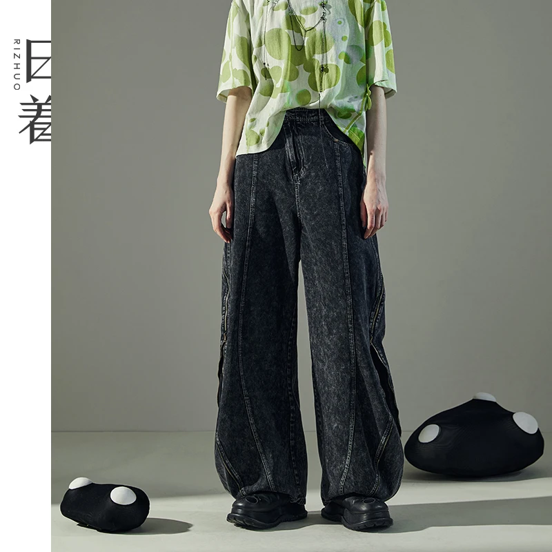 日着原创女裤2025夏季新款阔腿裤子复古宽松纯棉牛仔裤女RB2609K0