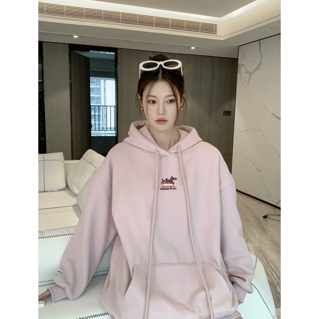 加厚羊羔绒连帽宽松套头卫衣2024慵懒风卫衣外套1063