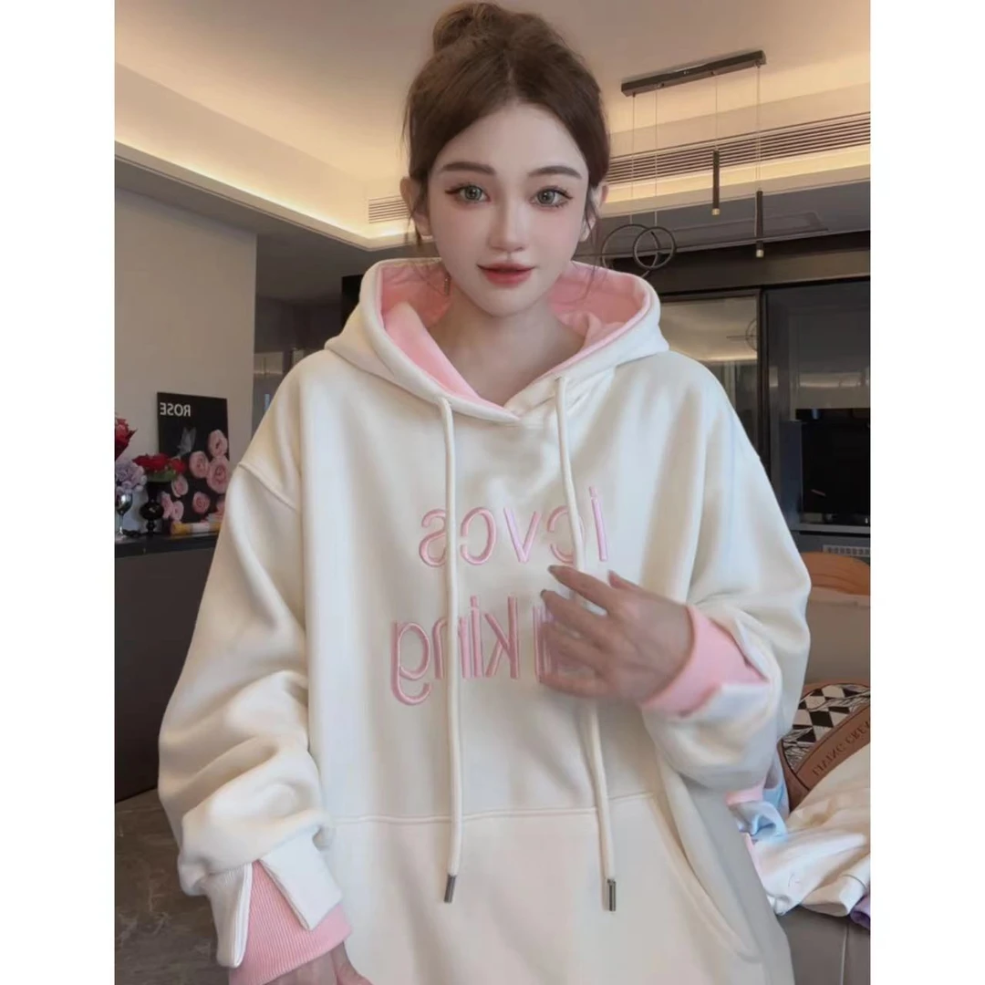 秋冬新款连帽宽松套头刺绣卫衣2024秋冬刺绣卫衣1012