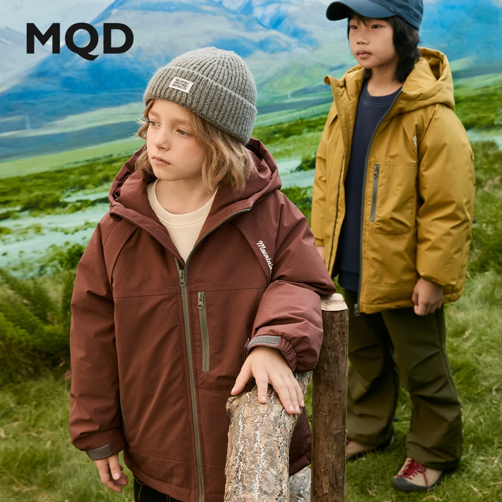 MQD加厚儿童中大童秋冬洋气连帽羽绒防风保暖冬季中长款加绒男童