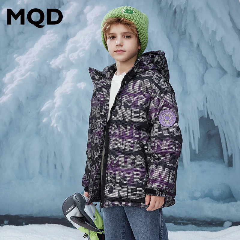 MQD潮牌童装2023年冬季新款男童中大童城市户外中长款网格羽绒服