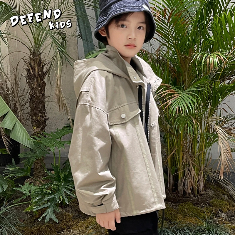 Asgm童装男童连帽外套春秋装2023新款韩版男孩时尚工装潮牌夹克