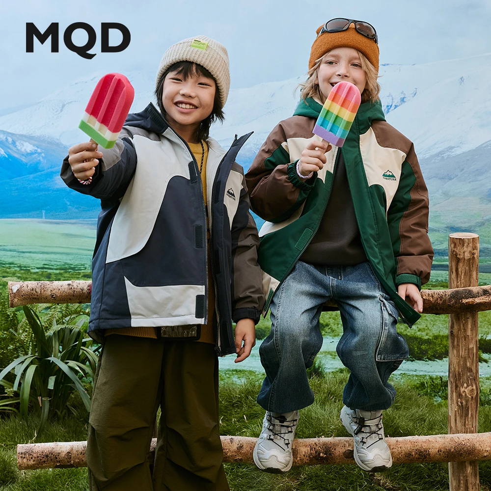 MQD防风户外保暖冬季中长款加绒加厚儿童中大童秋冬洋气连帽羽绒