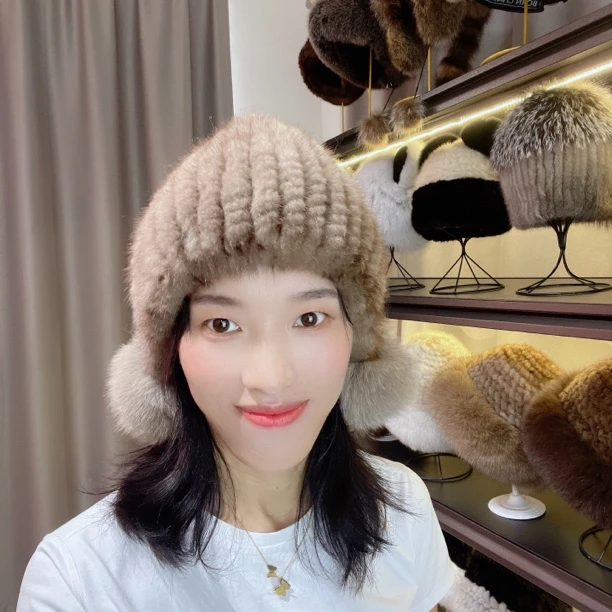 气质减龄水貂三球保暖冬季韩版加绒秋冬加厚冬天秋冬护耳帽防风