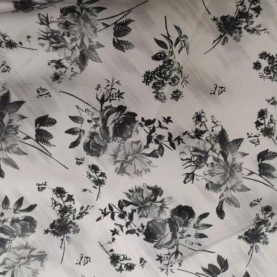 水墨牡丹.贡缎春夏连衣裙旗袍面料丝滑柔软透气有光泽