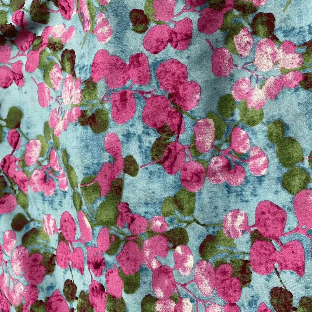 蓝底紫色花瓣 重磅棉绸 春夏连衣裙旗袍面料