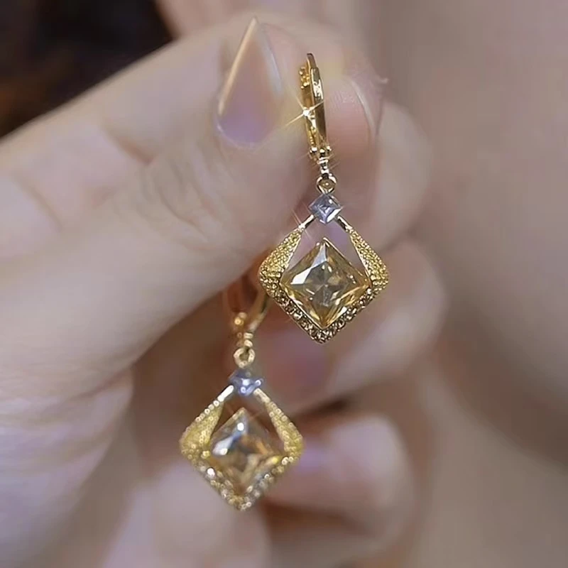 925银针【6】素款女气质百搭菱形耳扣精致耳环拼色简约