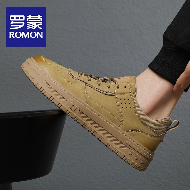 Romon/罗蒙男鞋夏季运动休闲鞋男百搭透气真皮板鞋低帮男士潮鞋子