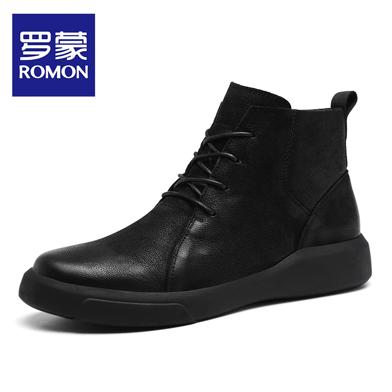 Romon/罗蒙马丁靴男冬季雪地靴中高帮短靴子百搭男士休闲皮鞋棉鞋