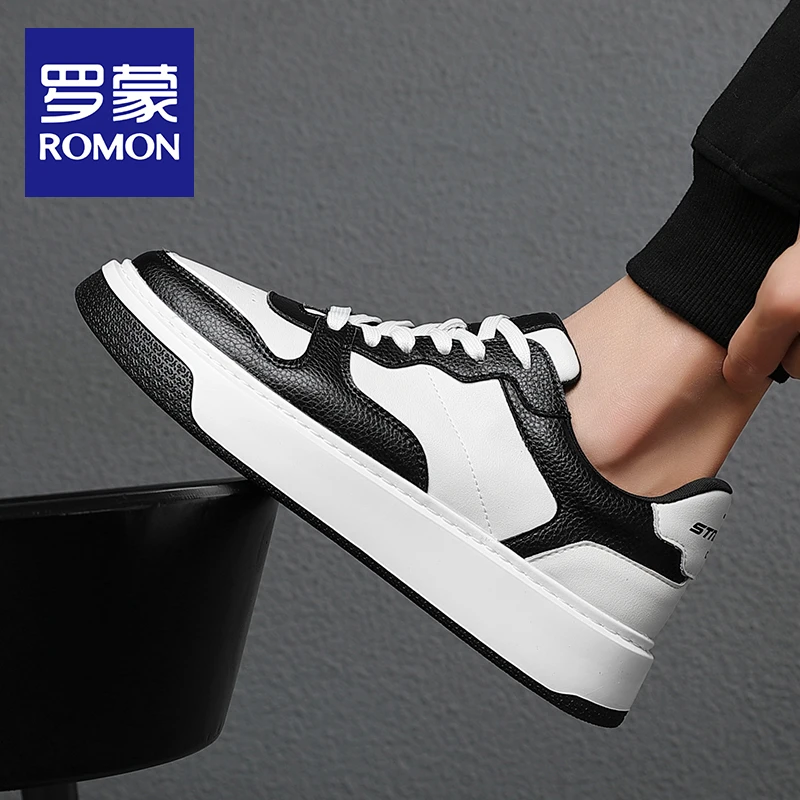 Romon/罗蒙男鞋夏季薄款运动休闲鞋男百搭潮流板鞋真皮透气潮鞋子