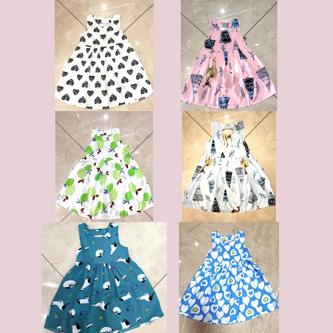 女孩儿童节休闲童装夏季薄款人造棉儿童连衣裙印花时尚裙子