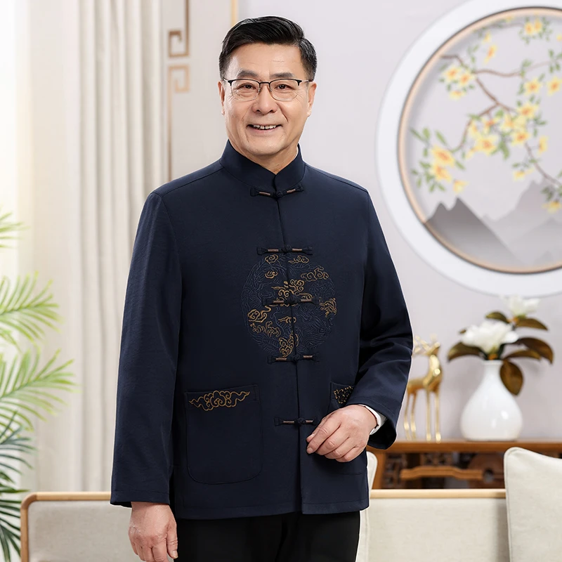 中老年人唐装男爸爸春秋夹克外套中国风爷爷汉服生日过寿老人装