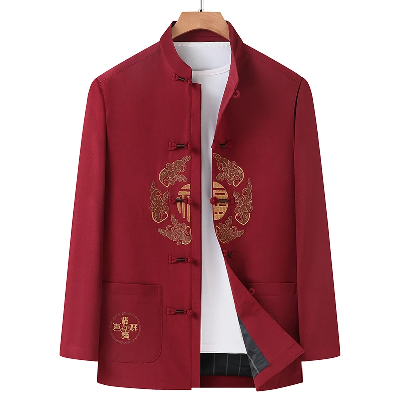 中老年男士唐装外套春秋夹克爸爸装中国风老人生日过寿爷爷上衣