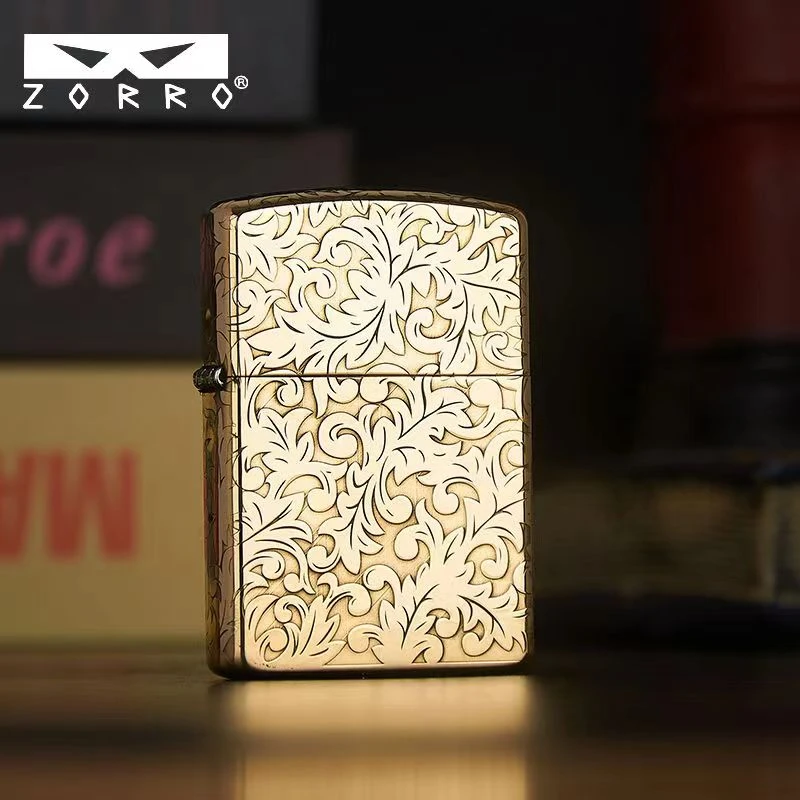 ZORRO佐罗二代原铜唐草煤油打火机加长版正品礼盒装男士礼物