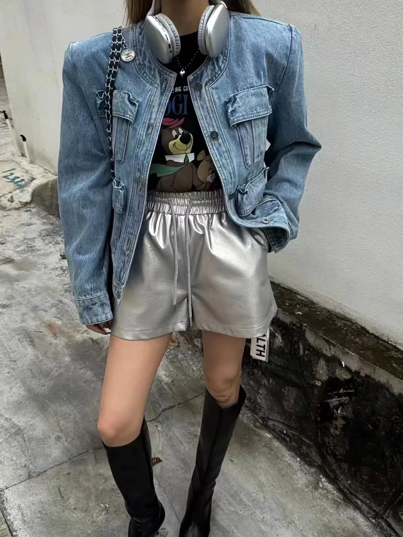 秋季高腰韩美薄款皮短裤显瘦显高显腿长设计感百搭洋气A字阔腿裤