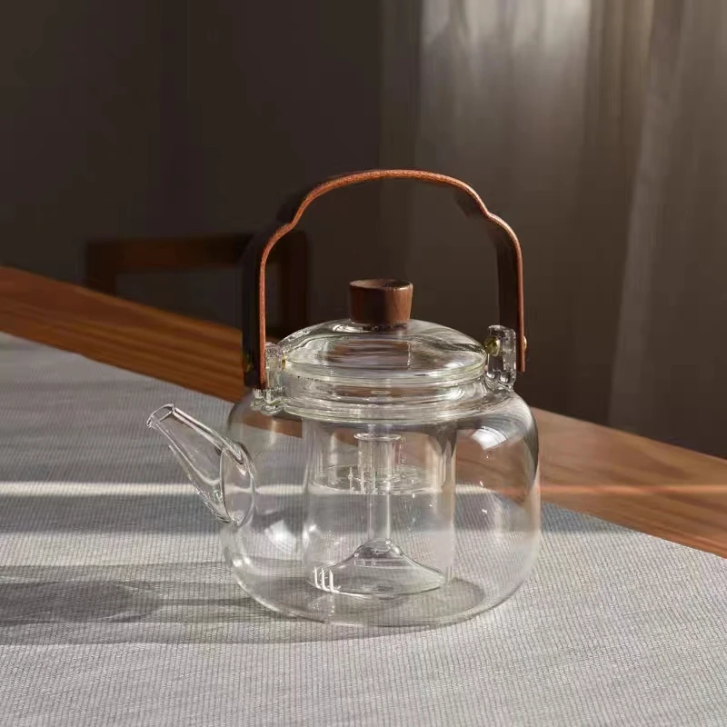 玻璃蒸煮茶壶家用泡茶壶木珠提梁壶烧水壶蒸茶煮茶器大容量