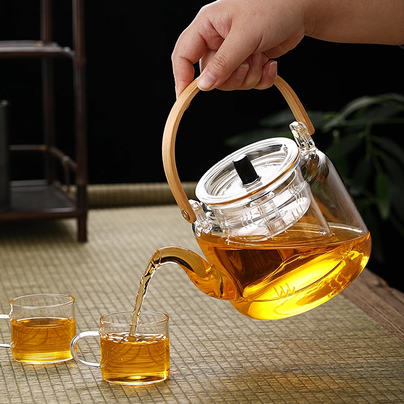 竹把蒸煮一体茶壶高硼硅耐热玻璃茶壶4代茶壶家用