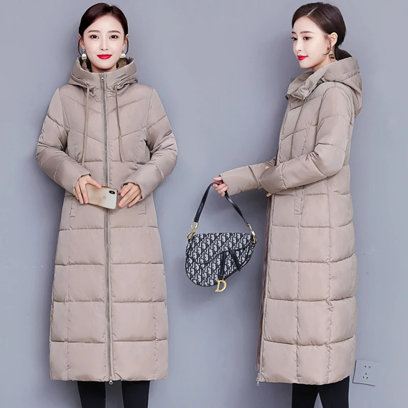 棉服女2023新款中长款棉衣大码冬季外套妈妈装加厚棉袄女长款过膝