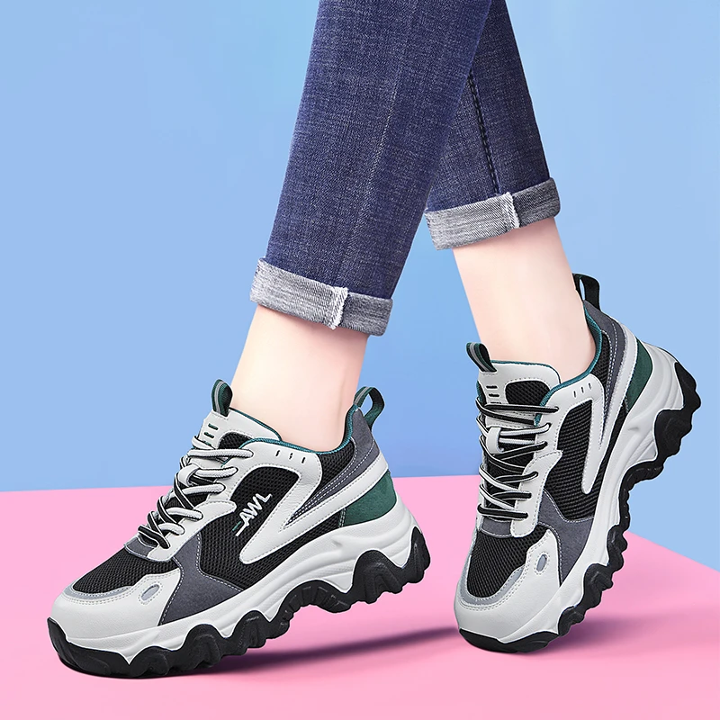 真皮老爹鞋女2025年春秋季百搭厚底旅游鞋透气运动休闲鞋时尚女鞋