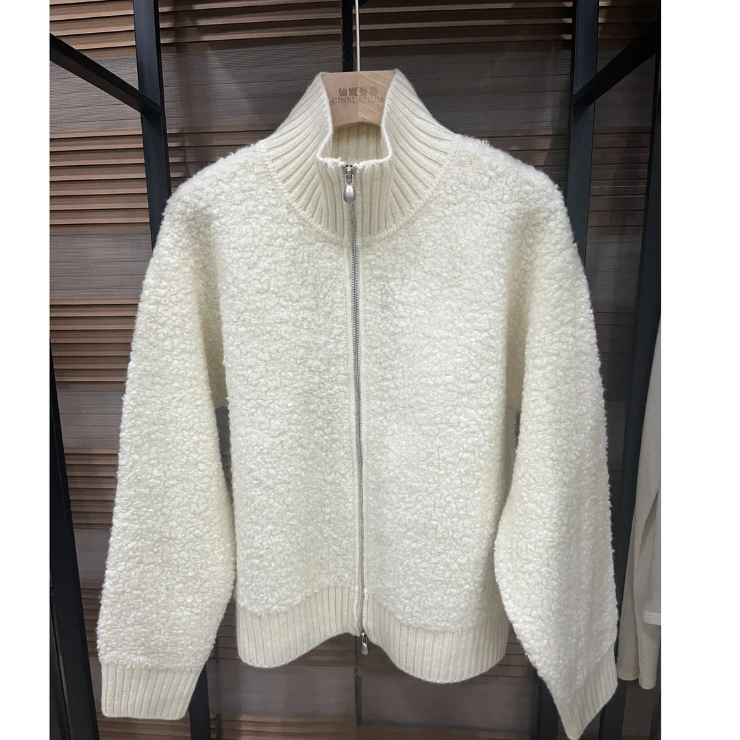 （仙子专属）高品质圈圈绒高领针织开衫女秋冬全羊毛衫厚外套毛衣