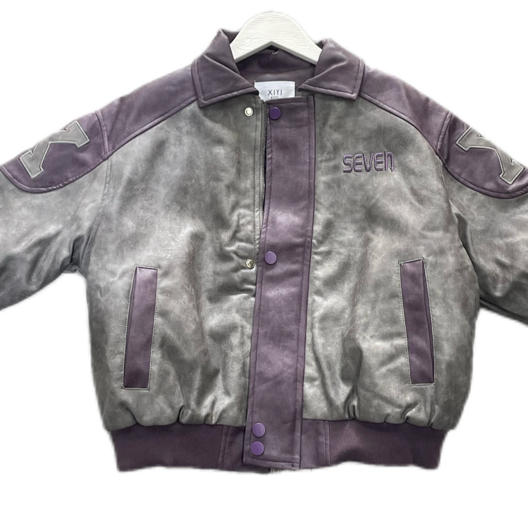 小童机车夹克皮衣夹棉外套美式时尚休闲情侣复古宽松