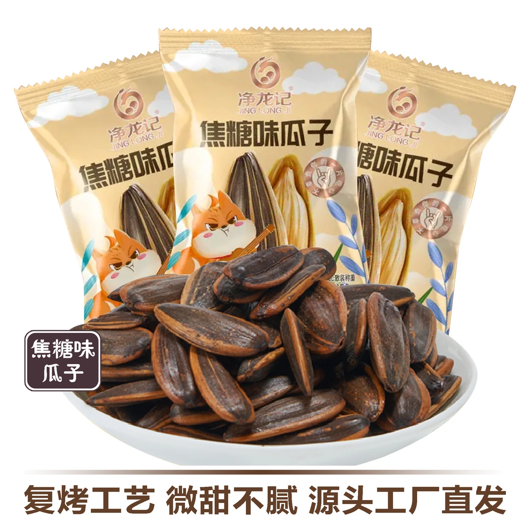 净龙记葵花子焦糖味瓜子20包散装葵花籽网红零食特产解馋小零食