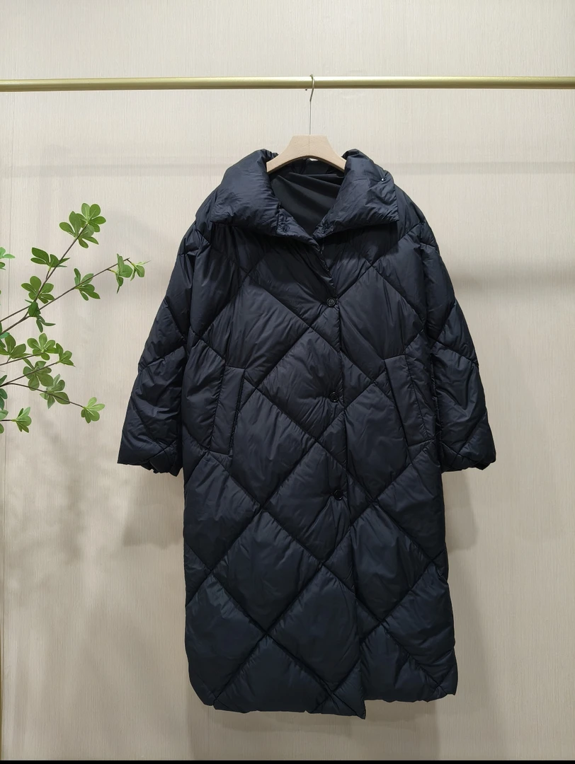 【Hua】241005冬季女款休闲百搭立领廓型舒适保暖长款鹅绒服羽绒服