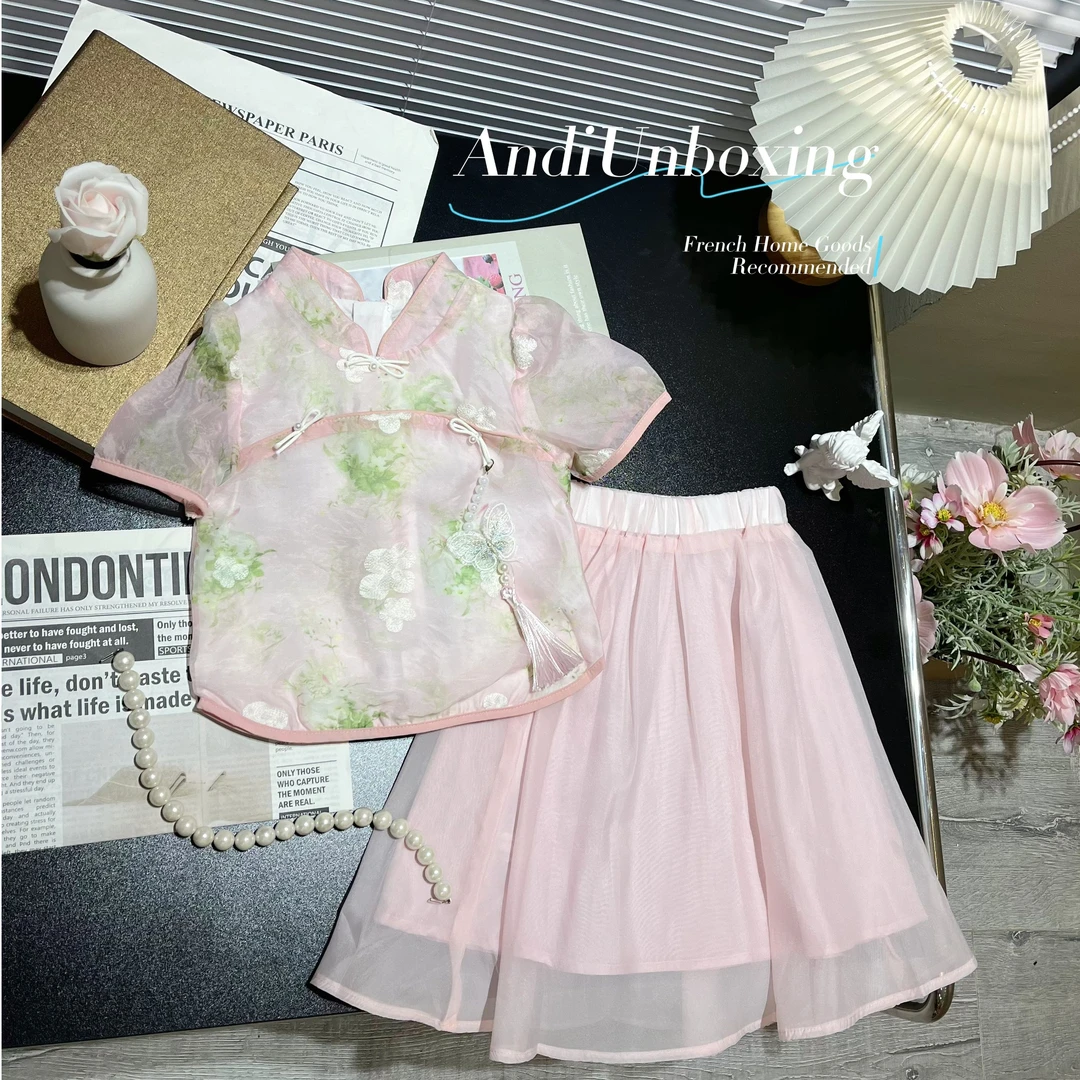 〖ANDI〗订制新中式夏季中小童新款网纱裙短袖套装949