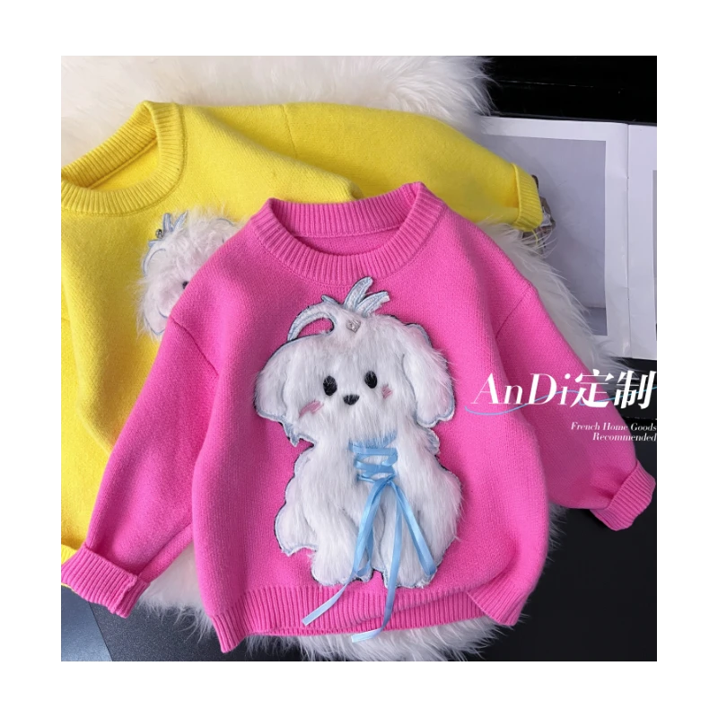〖ANDI〗订制秋冬款女童萌娃穿搭3D立体卡通刺绣圆领毛衣2782