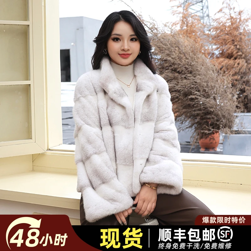 MISSDUAN稀奢十字貂丹麦进口小母貂皮大衣女皮草外套年轻时尚新款