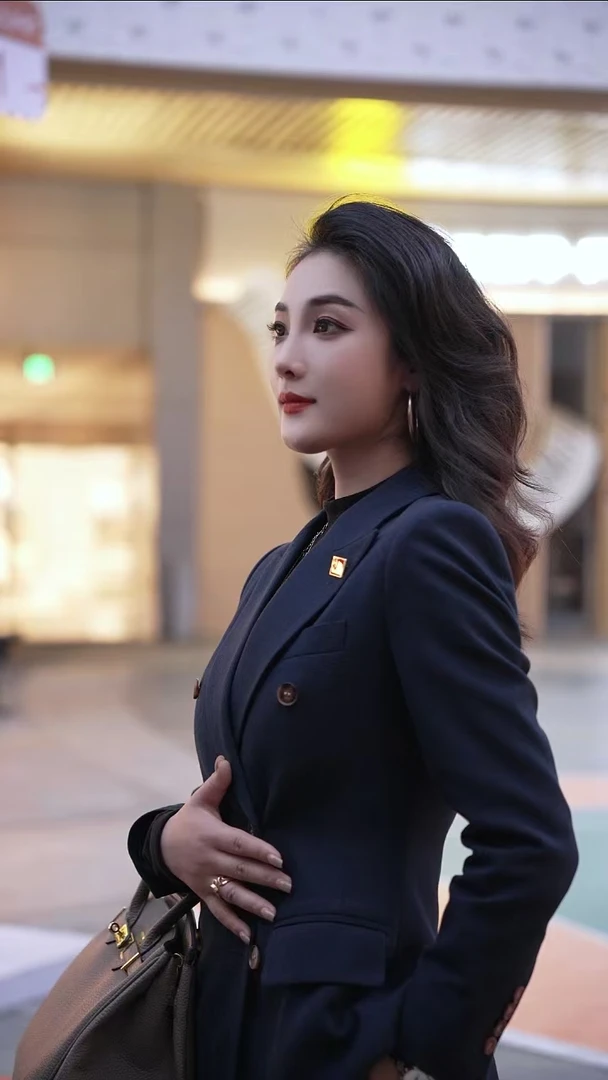 经典深藏青色双排扣西装套装高端女士气质修身职业白领外套通勤