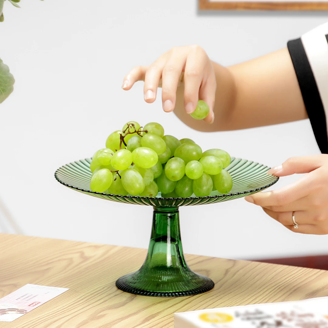 高脚玻璃水果盘家用客厅茶几零食摆放盘轻奢高档干果糖果点心盘