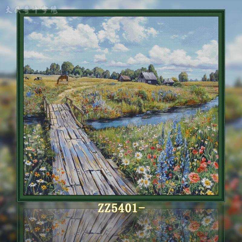 【ZZ5401-油画小破桥】十字绣2024年新款客厅小格风景欧式油画简