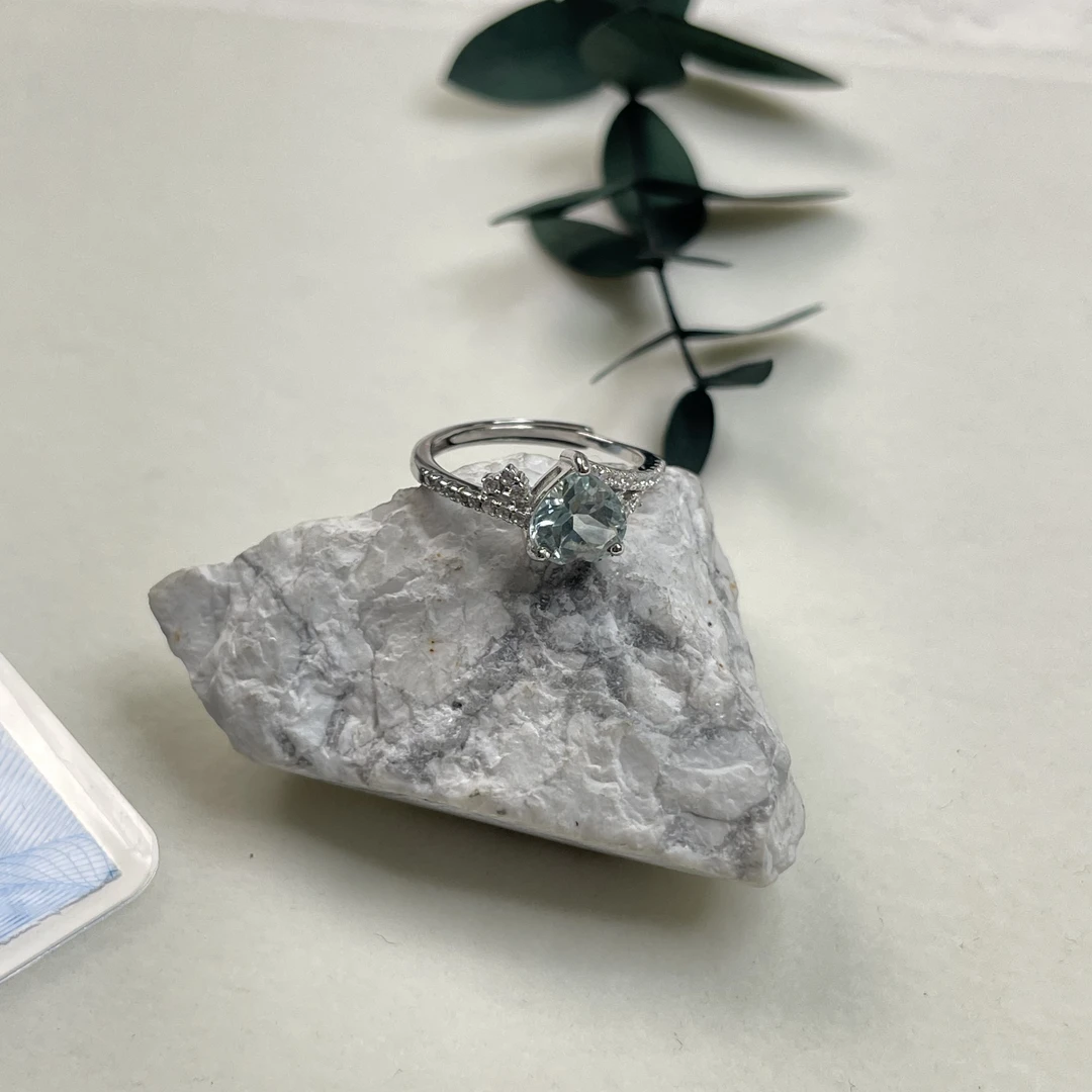 全新未使用  【六六中古】孤品s925海蓝宝石开口戒指aj2611