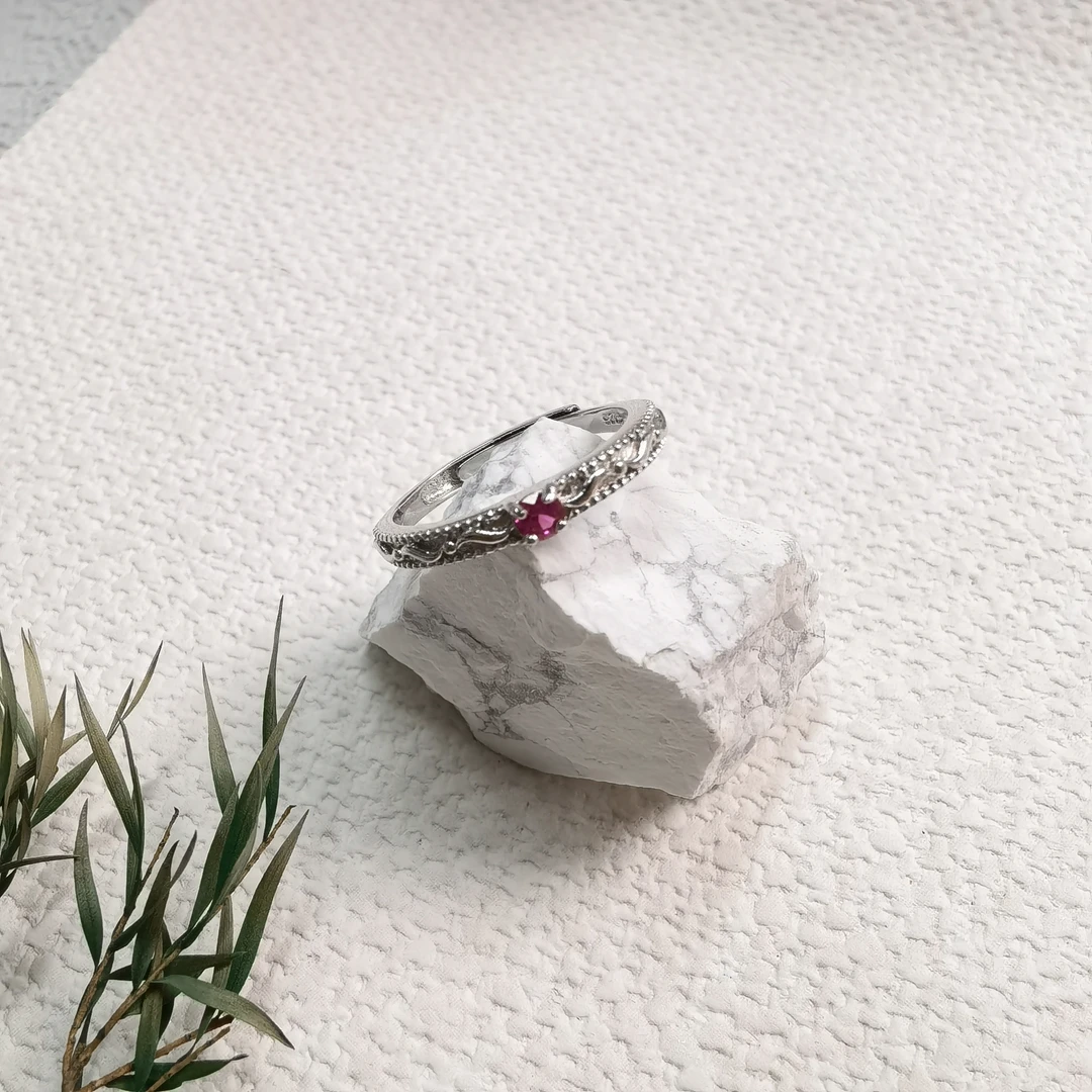 全新未使用  【六六中古】孤品s925合成红宝石开口戒指aj4473