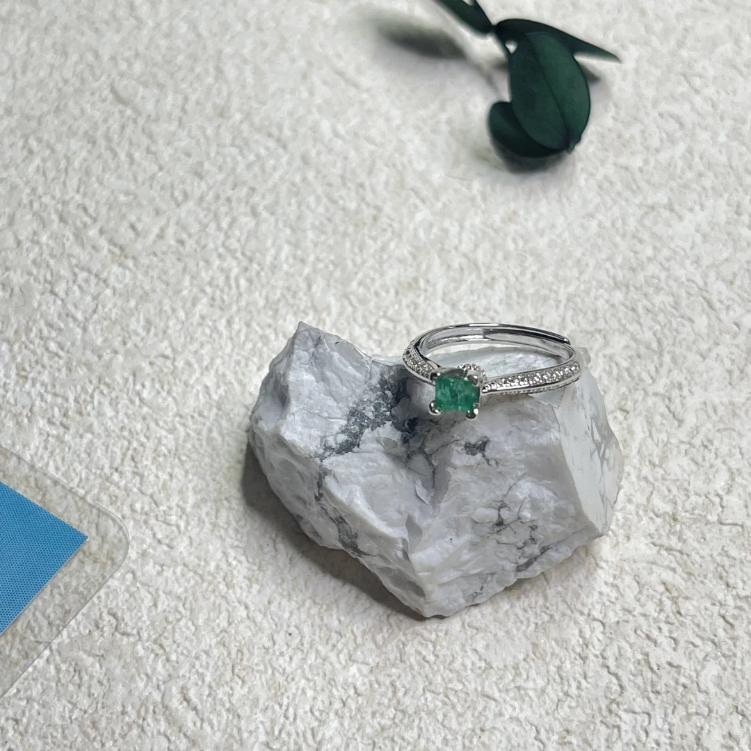 全新未使用  【六六中古】孤品s925祖母绿开口戒指aj2966