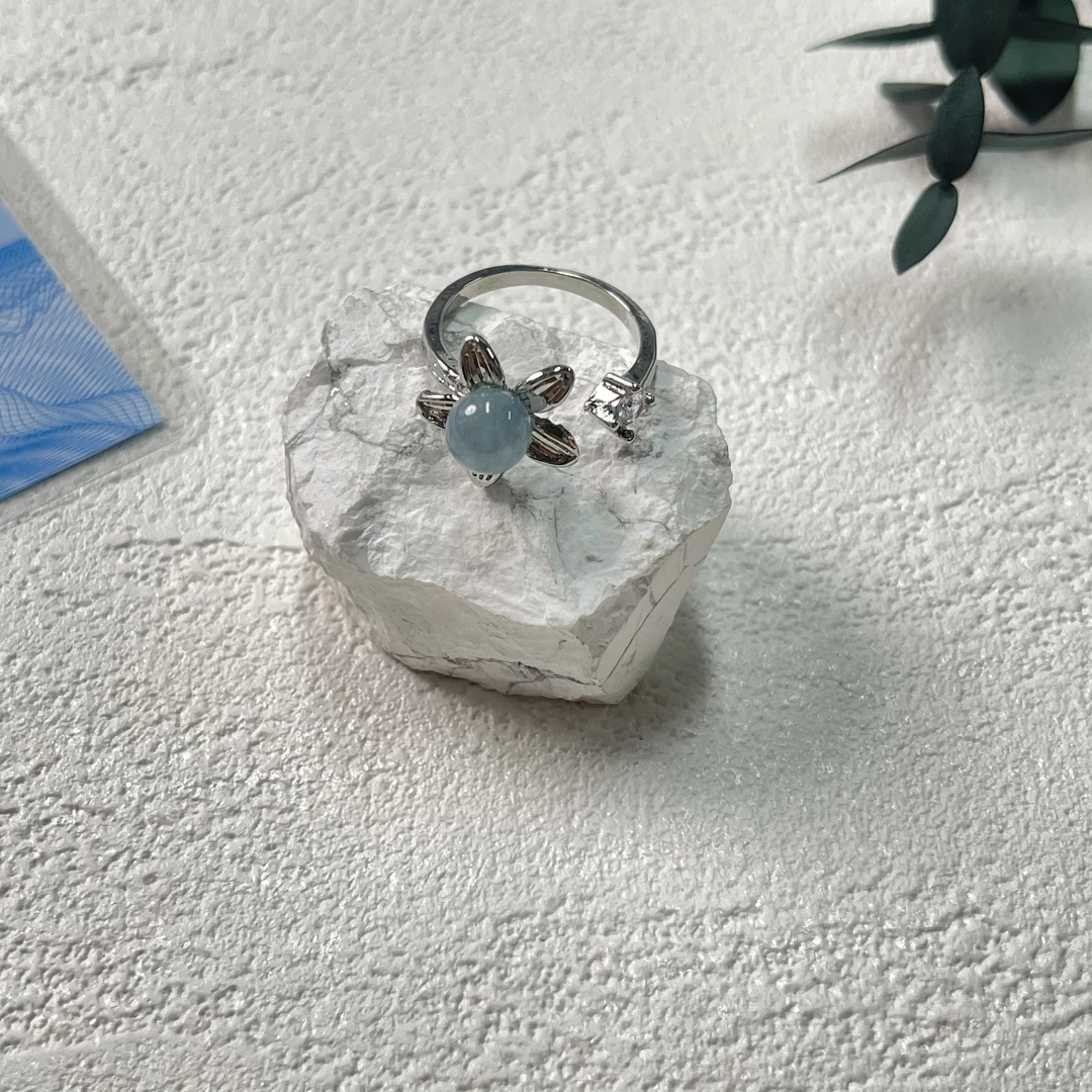 全新未使用  【六六中古】孤品简约海蓝宝石开口戒指aj4083