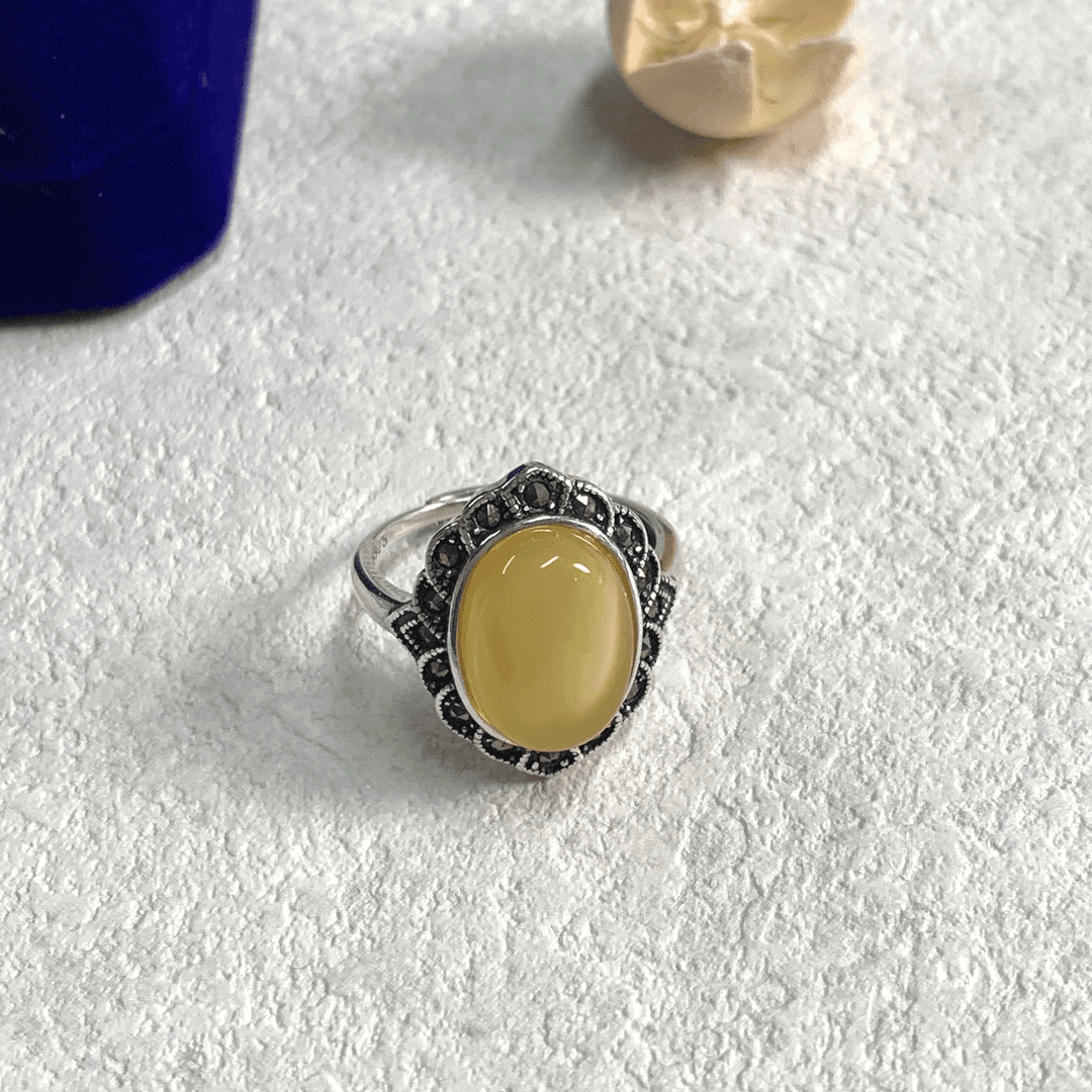 90新  孤品蜜蜡s925开口戒指th176有盒