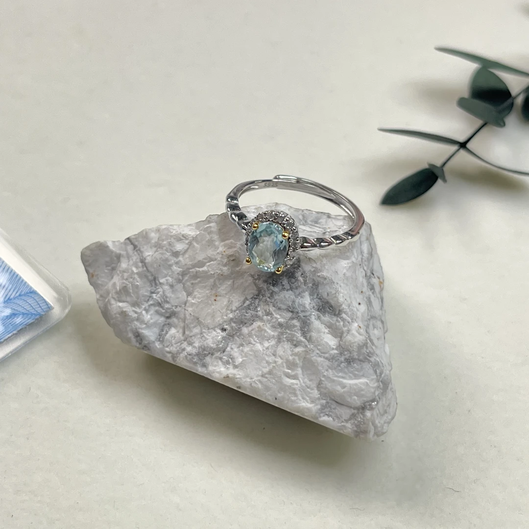 全新未使用  【六六中古】孤品s925海蓝宝石开口戒指aj2621
