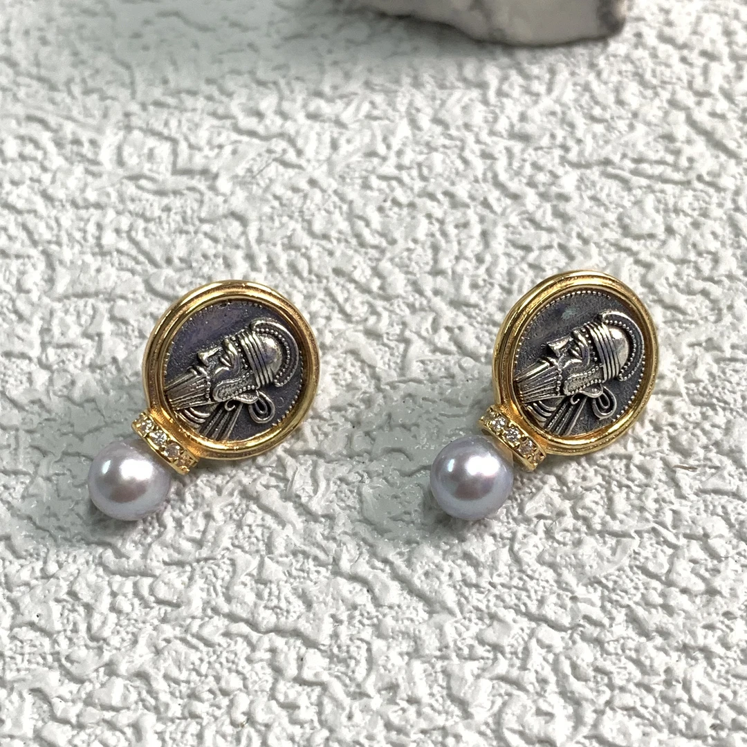 全新未使用  复古卡梅奥6.6mm珍珠s925耳钉bp1038