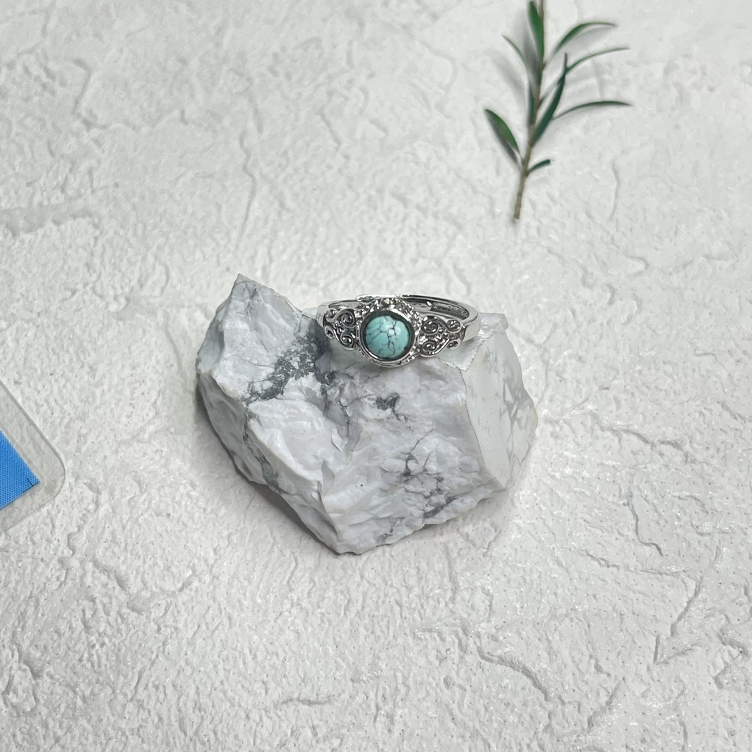 全新未使用  【六六中古】孤品复古绿松石开口戒指aj2813