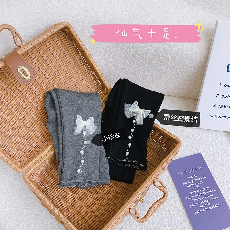冬季新款女童加绒珍珠蝴蝶结加绒加厚打底裤 WE195