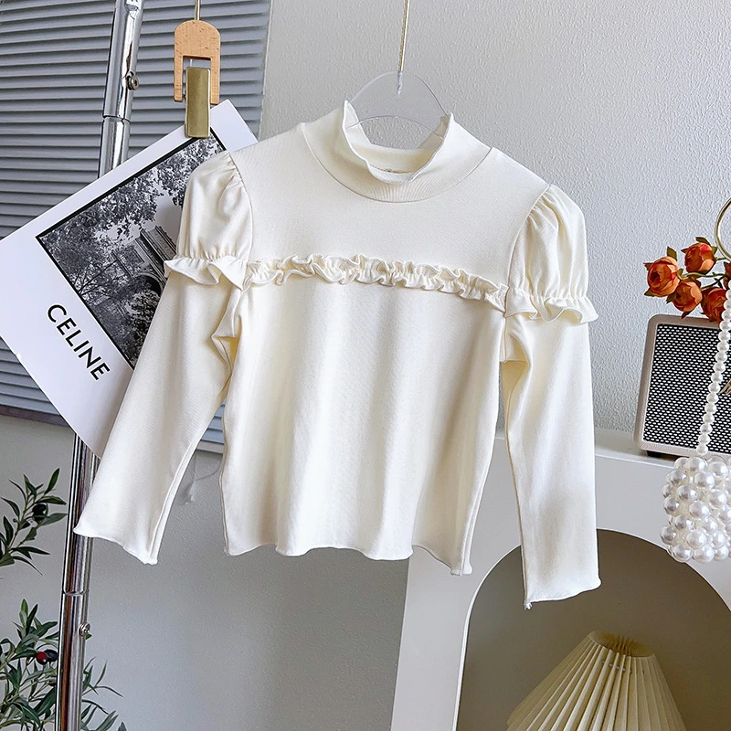 春秋新款女童中小童法式浪漫蝴蝶结木耳边上衣TQ578