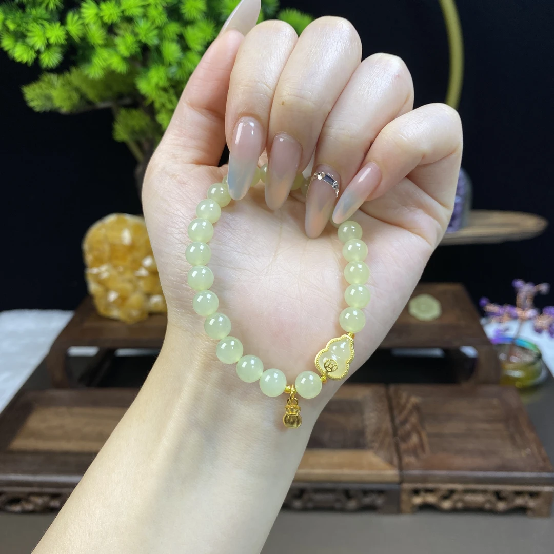 单圈和田玉卡7搭配葫芦 钱袋提溜配饰手串B101459 多样性发