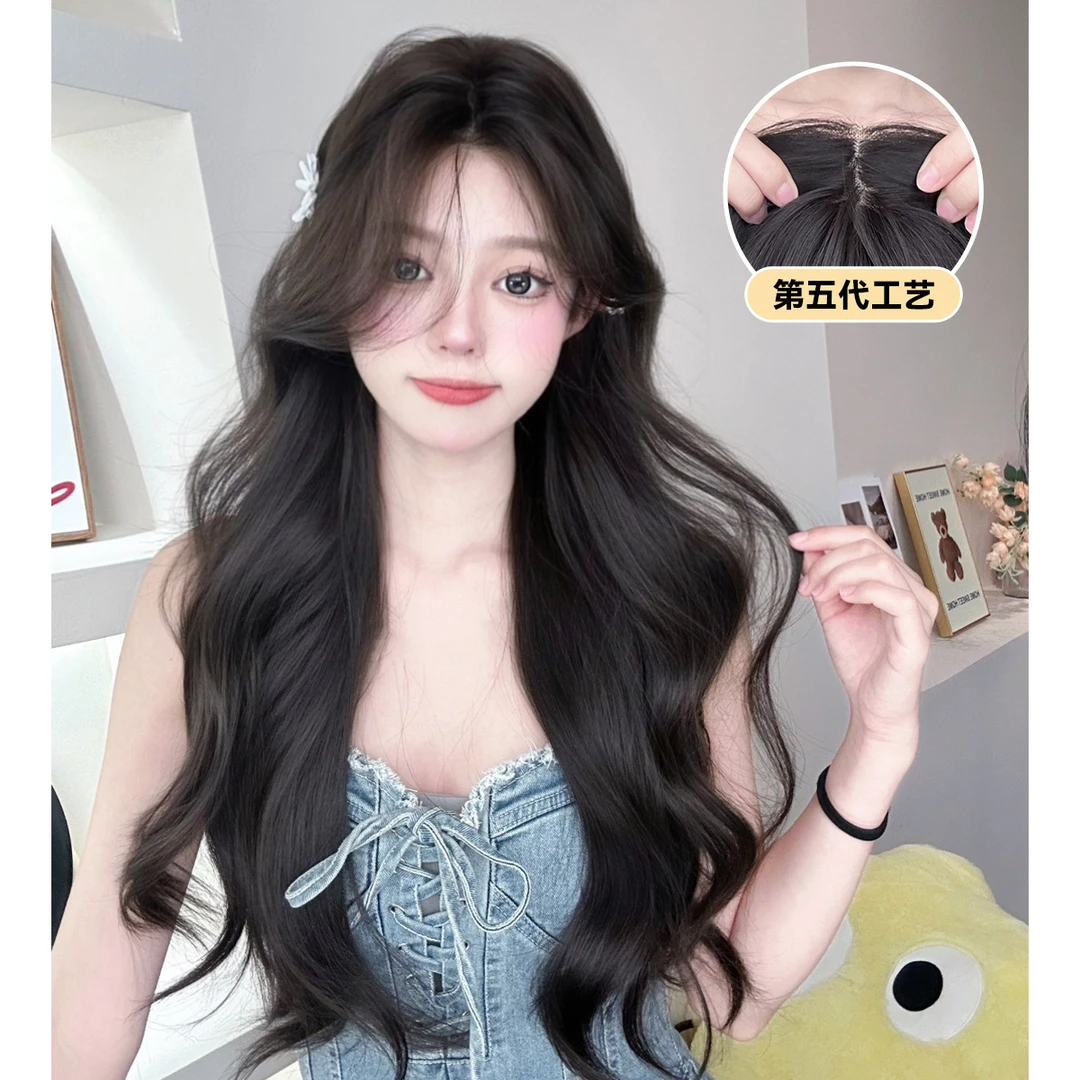 西余假发女手钩前蕾丝中分长卷发五层手织修脸网红jk全头套