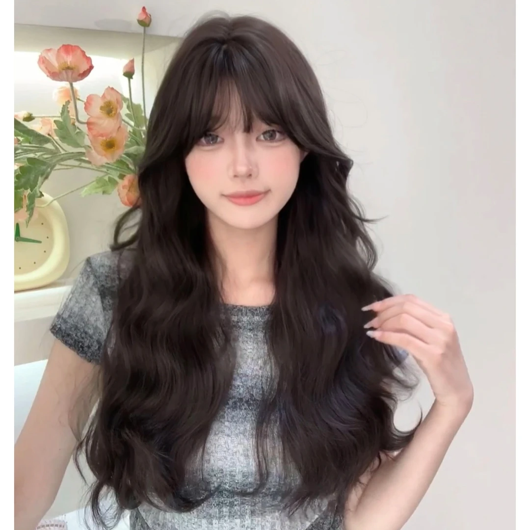 西余假发黑茶波浪卷lolita减龄修饰脸型时尚气质全头套