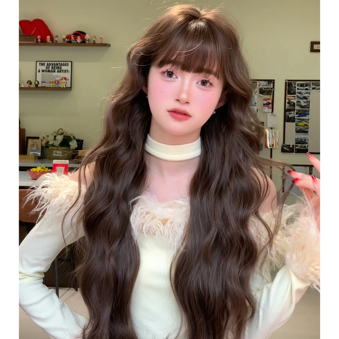 西余假发女长卷发自然气质网红日常逼真甜美齐刘海全头套