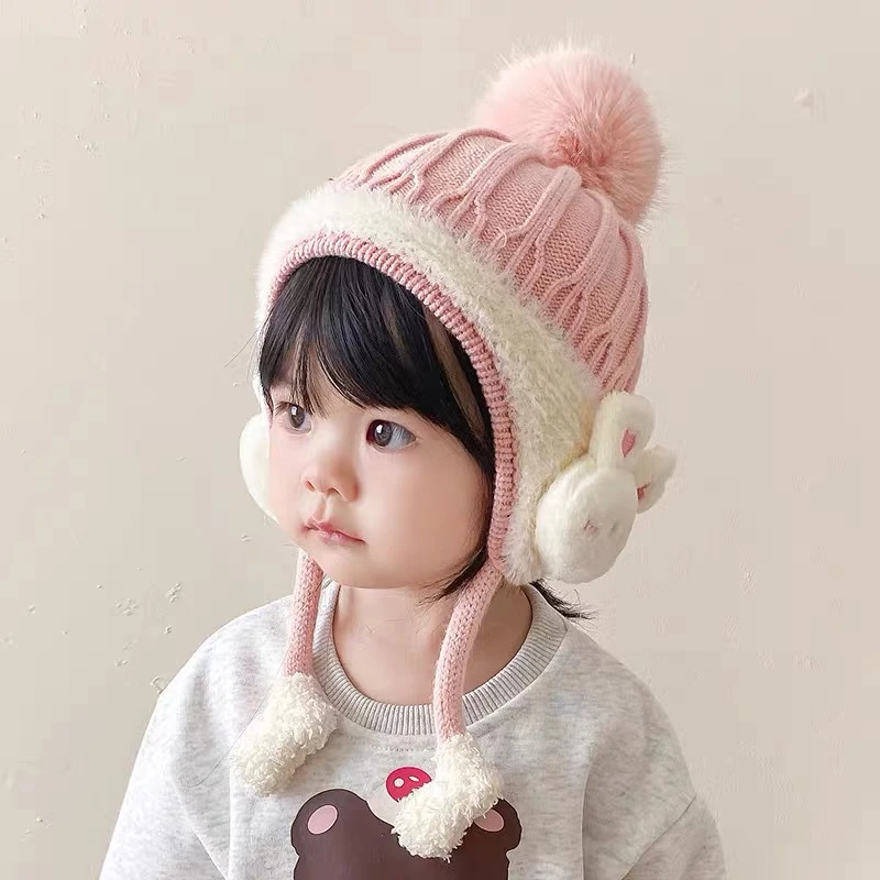 婴儿帽子秋冬季男女宝宝可爱超萌儿童毛线帽冬天防风保暖护耳帽潮